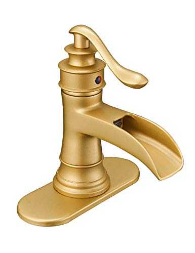 Bathroom Faucet Brushed Gold Brass Waterfall Sink Single Hole Vanity Basin Bath Faucets Centerset One Handle Lavatory Mixer Tap Supply Line Lead-Free by Homevacious