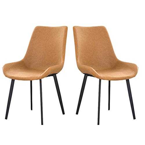 SYN-GUGAI 2 Pack Mid-Century Modern Leatherette Dining Side Chair Vintage Faux Leather Living Bedroom Bucket Seat Chairs With Carbon Steel Legs (Color : Brown)