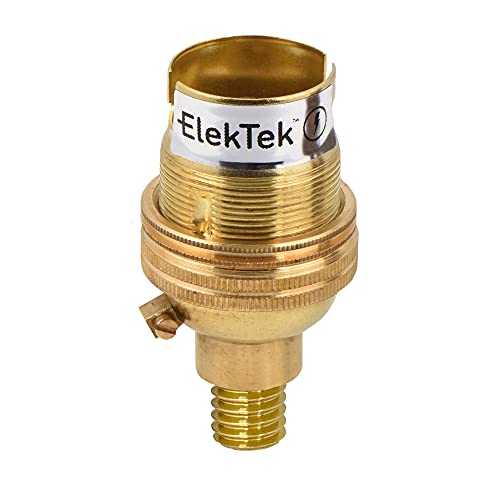 ElekTek Unswitched Lamp Holder Brass B22 BC Bayonet Cap & Shade Ring with CNC Solid Brass 7/16th Screw-in Wood Mount - Made in UK