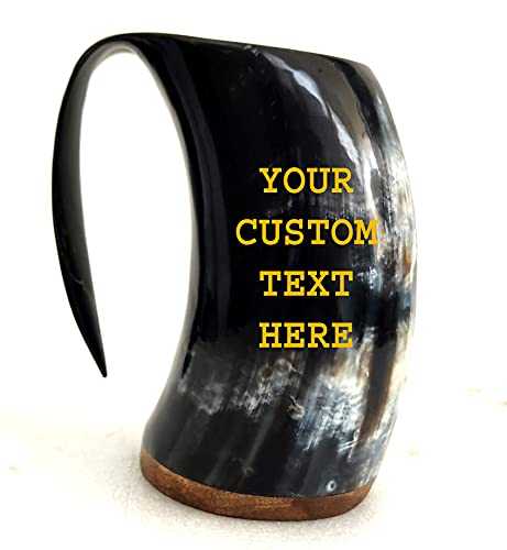 Personalized Viking Drinking Horn Tankard Mug 6" with Handle- Add Your Text - Genuine Handcrafted Beer Mug for Ale, Mead - Medieval Style Customized Gift Idea Wedding, Birthday Anniversary Party (10)
