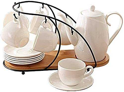 Tea Coffee Cup Set 14 Pieces Glazed Porcelain Coffee And Tea Service Set With Cup Holder 6 Piece Cups And Teapot Tray Afternoon Tea Drinkware Coffee Set A Smooth Surface