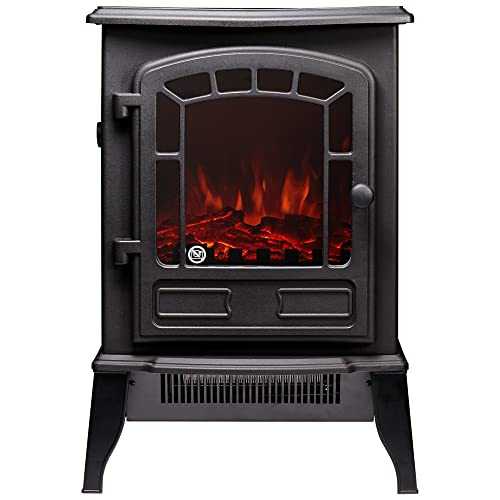 The Ripon 1&2KW Freestanding Black Electric Stove with Realistic LED Flame Effect and Log Fuel Bed