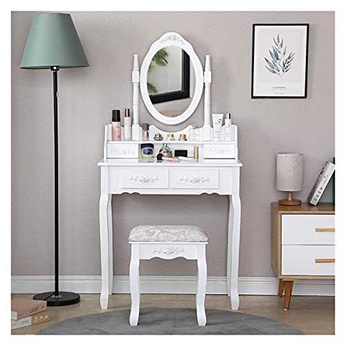 ffshop Makeup Vanity White Retro Dresser for Bedroom 29.5inch Dressing Table Small Apartment Mini Dressing Table Furniture with Makeup Stool Dressing table (Color : 1set)