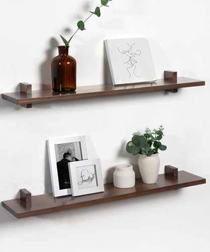 Gronda Floating Shelves All Wood Wall Shelf Set of 2, Decorative Wall Shelf Modern Decorative Display Wall Shelves with Length 60×12cm for Living Room, Home Office, Kitchen, Bedroom Brown