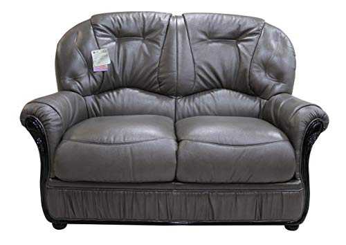 Luxury Debora 2 Seater Sofa Settee Genuine Italian Dark Grey Real Leather