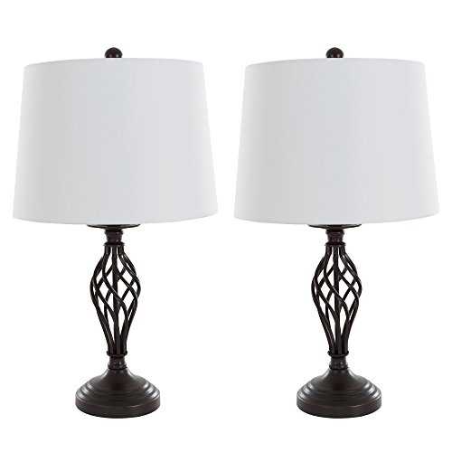 Lavish Home Table Lamps Set of 2, Spiral Cage Design (2 LED Bulbs Included)