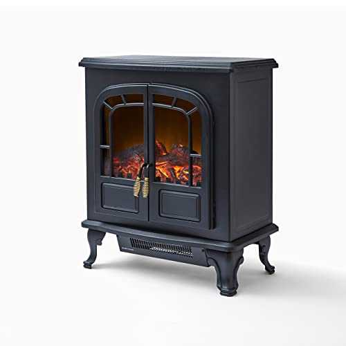 Warmlite WL46019 Wingham 2-Door Portable Electric Stove Heater with Realistic LED Log Fire Flame Effect, Adjustable Thermostat, Overheat Protection, 2000 W, Black