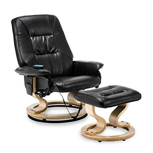 More4Homes TUSCANY BONDED LEATHER BLACK SWIVEL RECLINER MASSAGE CHAIR w FOOT STOOL ARMCHAIR 8 MOTOR MASSAGE UNIT BUILT IN