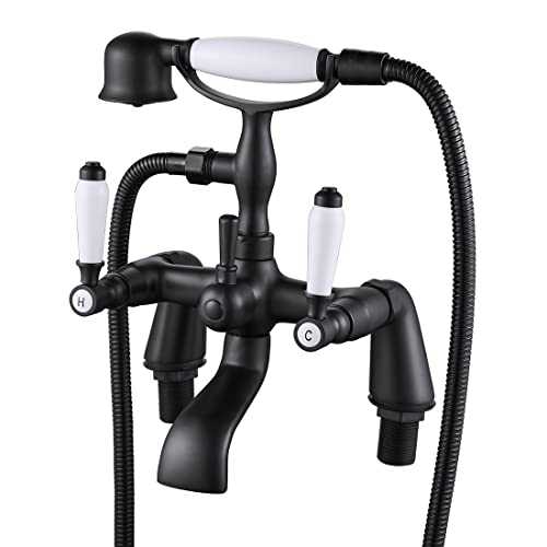 Traditional Bathtub Mixer Tap,Luckyhome Victorian Bath Shower Mixer Tap with Hand Held Shower（Black）