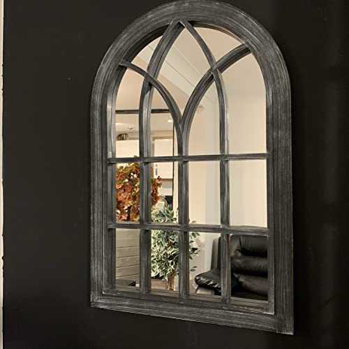 LIAMRA Large Black WINDOW STYLE WALL HALLWAY Arched Rustic Vintage WINDOW MIRROR 76x51