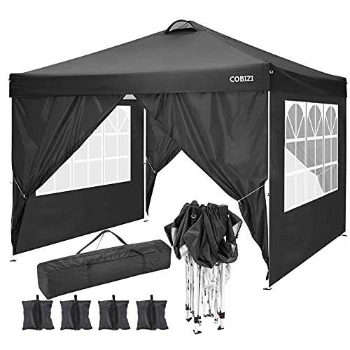 COBIZI 3x3m Pop up Gazebo with Sides, Heavy Duty Waterproof Garden Instant Gazebo Tent with 4 Weight Bags, Durable 210D Oxford Cloth with PVC Coated, Easy Set-up Outdoor Shelter for Event (Black)