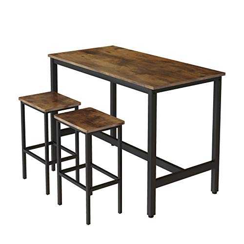 Hooseng AAA W39427298 Set, 2, Breakfast Table Counter with Bar Stools for Kitchen, Living, Party Room, Rustic Brown 120 x 60 x 90.5 cm, 120X60X90.5 CM