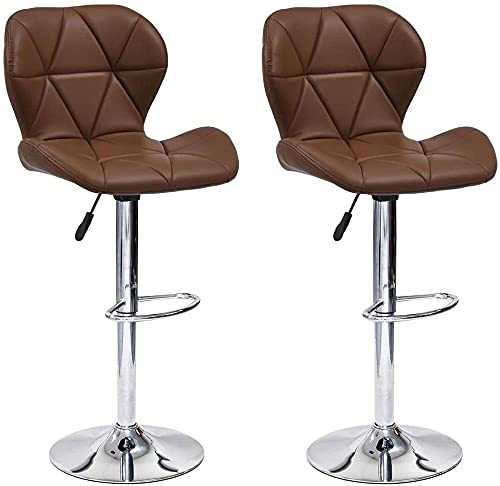 SaixnYz Bar Stools 360 Degrees Swivel Adjustable Quality Red PU Leather Bar Stool Pub Chair with Backrest and Footrest/Back Foot Rest Set of 2,Brown
