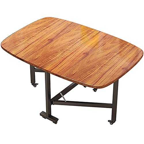 VBARV Folding Table Dining, Wood Rectangular Dining Table, Extendable Kitchen Table, Space Saving Adjustable Drop Leaf Table with Moveable Wheels