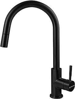 SOLVEX Single Handle Kitchen Sink Mixer Tap with Pull Out Spray Head,Stainless Steel Faucet Brushed Nickel Kitchen Tap,Black,SP-10027-N
