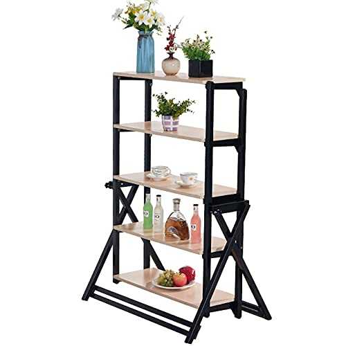 Deformation Folding Dining Table, Multifunctional Movable Space Saving KitchenTable, Telescopic Bookshelf Flower Stand, 5 Layer Folding Shelving