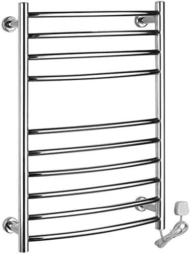 OUWTE Bathroom Heated Towel Rail Wall-Mounted Radiator with 10 Bars Waterproof Switch 304 Stainless Steel Anthracite 45~55℃ Thermostatic Drying Rack,Silver-750mm*520mm