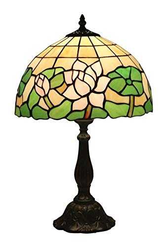 HLR Tiffany Lamp Lotus Flower And Green Leaves Tiffany Style Desk Lamp Stained Glass Table Lamp Creative Bedroom Bedside Desk Light 30 * 49CM,Zinc Alloy Base