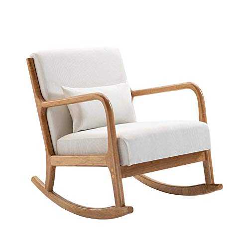Solid Wood Rocking Chair Single Sofa Recliner Leisure Nap Armchair Modern Occasional Couches for Living Dining Dressing Room Bedroom Reception Office-White A