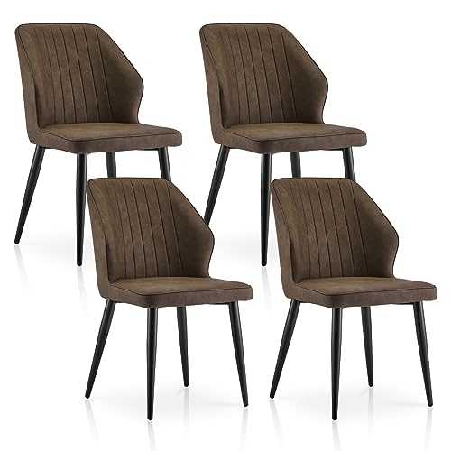 TUKAILAI Brown Dining Chairs Set of 4 pcs Kitchen Chairs Lounge Leisure Living Room Corner Chairs Leatherette Faux Leather Reception Chairs with Backrest and Padded Seat