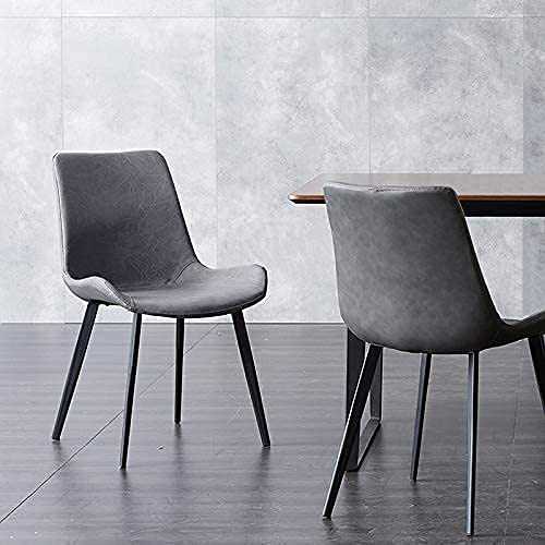 Set of 2 Dining Chairs, Matte PU Saddle Leather Upholstered Kitchen Chair with Metal Legs Living Room Bedroom Chair (Gray)