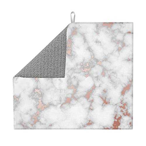 White Marble With Rose Gold Dish Drying Mat For Kitchen 16 X 18 Inch Absorbent Reversible Microfiber Dish Drainer Rack Mats