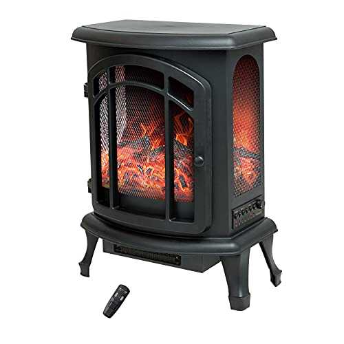 Helios&Hestia Electric Wood Stove Fireplace with Flame Effect, Freestanding Portable Indoor Space Heater with Remote, 61cm Tall