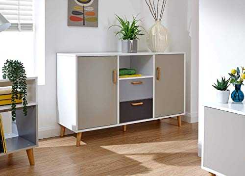 Delta White & Grey Multi Tone Scandinavian Living Room Furniture Solid Wood Feet#Large Sideboard
