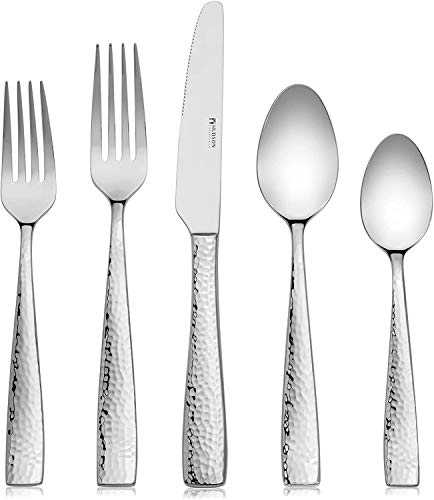 Hudson Essentials 60-Piece Hammered 18/10 Stainless Steel Silverware Cutlery Set, Flatware Service for 12