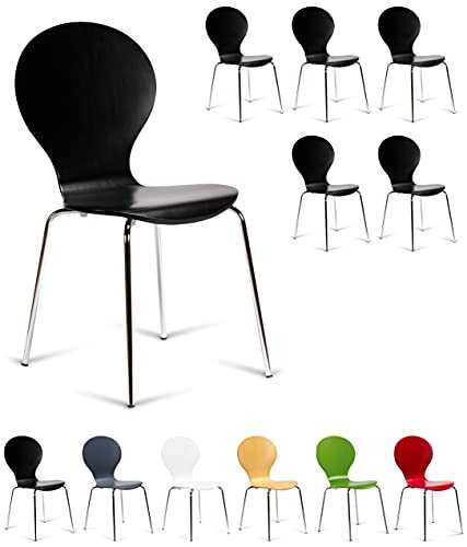 6 Keeler Style Kimberley Chrome and Metal Stackable Dining Chairs Choice of Red Green White Black or Natural - Kitchen Cafe Bistro Style Stacking Chairs (Black)