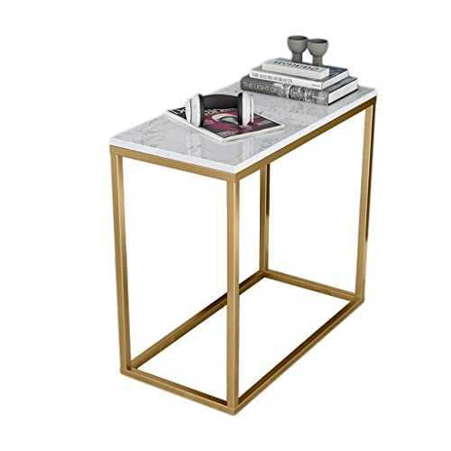 LICHUAN Coffee Table Modern Side Table Marble Finish，Faux Marble Top End Table, Small Coffee Table，Rectangular Side Table Side Table living room (Color : Gold)