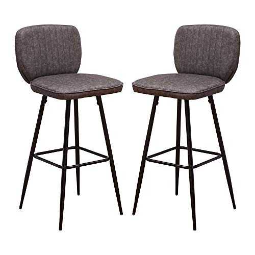 BELIFEGLORY Set of 2 High Leg Bar Stools, Retro Industrial PU Leather Seat and Backrest with Metal Base, Upholstered Dining Chairs for Breakfast Bar Counter Kitchen and Home (Retro Grey)