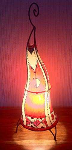 Painted Moroccan Henna Floor/Table Lamp - Round Shape - Red & Cream 60 cm -