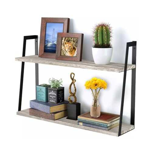 Halter Floating Shelves Wall Mounted, 2 Tier, Rustic Wood