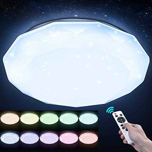 Led Ceiling Light, Dimmable with Remote Control, 48W 4800LM Elekin Modern Ceiling Lamp 2700k-6500K, Starry Sky RGB Ceiling Light, IP54 Waterproof, for Bedroom/Living Room/Kitchen/Children's room
