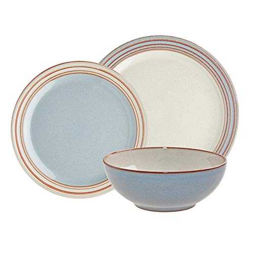 Denby TER-12PC Heritage-Terrace 12PPS (Dinner, Salad Plate, Cereal Bowl) Dinnerware Set, Stoneware, Blue Grey