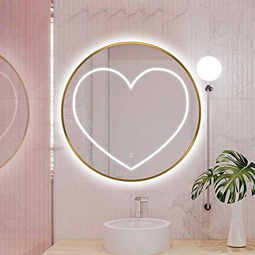 ZCYY Bathroom mirror Smart Wall Mounted LED Illuminated Beauty Mirror 60 * 60/70 * 70/80 * 80/90 * 90cm Golden Single Touch Infinite Dimming Color Smart Mirror