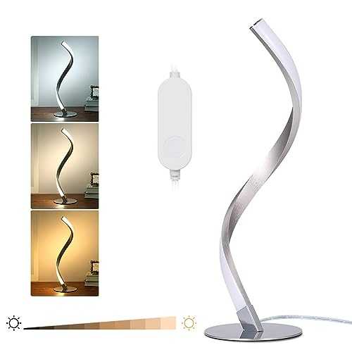 Tomshine Touch Control Bedside Table Lamp Dimmable Modern Sliver Spiral Nightstand Curved Desk Lamp for Bedroom Living Room Lounge Room Guest