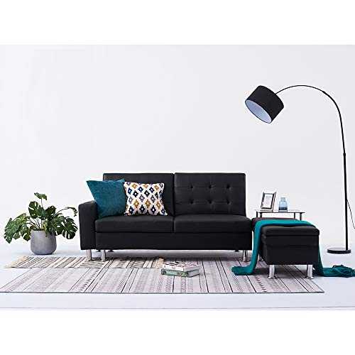 Wellgarden Deluxe Faux Leather Corner Sofa Bed Recliner Sofabed 3 Seater Storage Sofabed Couch Sleeper Bed with Ottoman Foot Stool and Cup Holder New Black