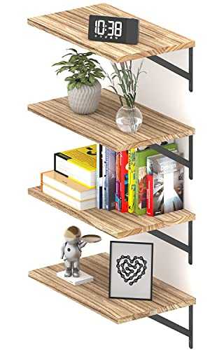 Greaittle Deep Floating Shelves 10" D x 16.5" W Set of 4, Rustic Wood Wall Bookshelves for Living Room, Kitchen, Laundry Room, Bathroom, Bedroom, Books, Plants, and More (Natural Burned Finish)