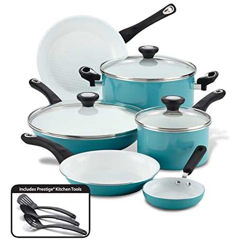 Farberware Ceramic Nonstick Cookware Pots and Pans Set, 12 Piece, Aqua