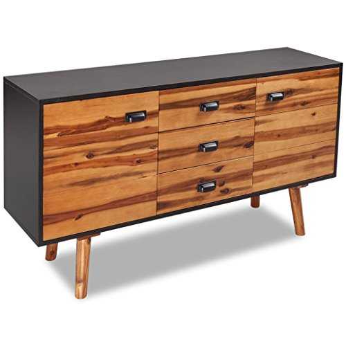 Festnight Solid Acacia Wood Sideboard 2 Doors with 3 Drawers 2 Cupboards for Living Room Hallway 115 x 35 x 70 cm