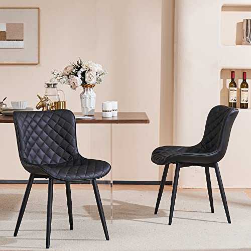YOUTASTE Black Dining Chairs Set of 2 Faux Leather Upholstered Kitchen Dining Room Chairs Thick Padded High Back Diamond Bar Stool Living Room Lounge Chair for Home Kitchen Bedroom