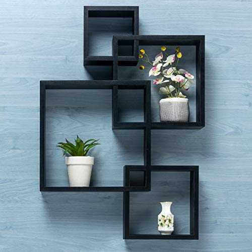Gatton Design Wall Mounted Floating Shelves | Interlocking Four Cube Design | Perfect Shelving Unit for Bedrooms, Offices, Living Rooms & Kitchens | Floating Shelf Decor & Storage Display | Black