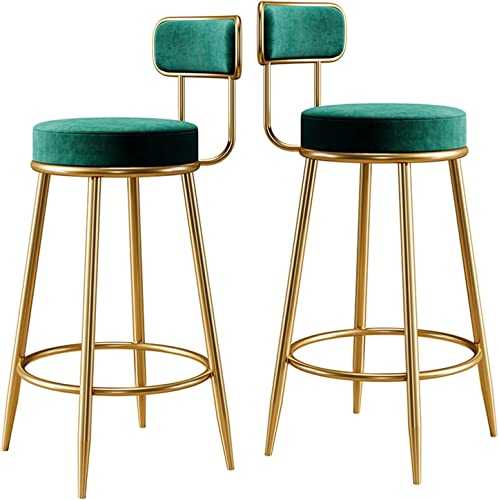 OQHAIR Bar Stool Set of 2 Velvet Upholstered Seat with Backrest & Gold Metal Legs Kitchen Breakfast Counter Chair, Seat Height 65cm (Gold b)