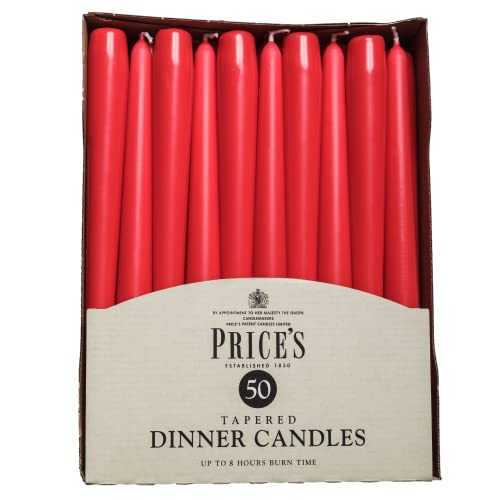 Price's Candles - Tapered Dinner Candles - Pack of 50 - Red - Dripless - Unscented - 7 Hour Burn TimeÊ