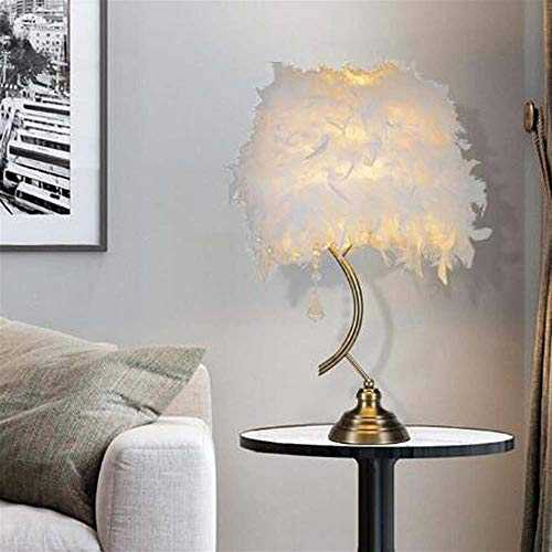 WHSS Table Lamp Personalized Creative Feather Table Lamp Antique Brass Lamp Body Bedroom Bedside Lamp Modern Minimalist Living Room Study Table Lamp Table lamp (Color : White)