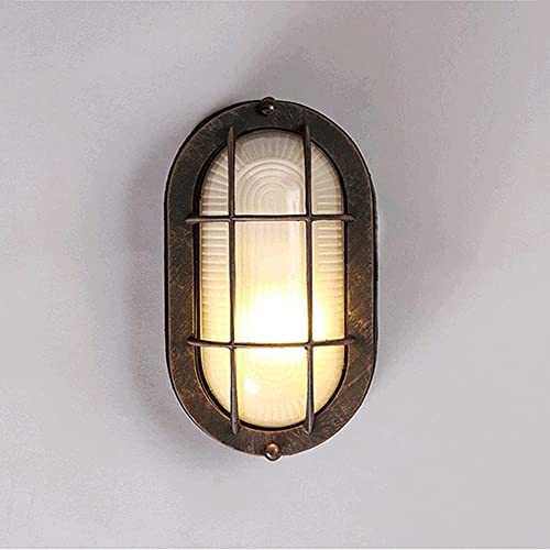 Auoeer Outdoor Antique Copper Wall Lamps, Oval Nautical Deck Waterproof Wall Sconces, Retro Industrial Fishing Vessel Wall Lights for Farmhouse, Boat