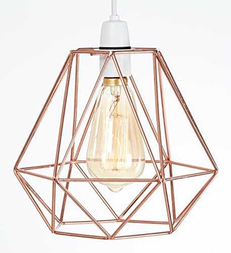 Retro Design Light Shade - Metal Wire Basket Cage Lamp Shade - Ceiling Pendant Light Shade – Wire Cage Lamp Shade - Vintage Industrial Style – Easy Fit Metal Lamp Shade - Copper