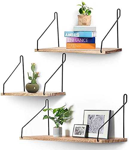 Set of 3 Wall Mounted Hexagonal Floating Shelves Farmhouse Storage Shelves for Wall, Bedroom, Living Room, Bathroom, Kitchen and Office- Screws Anchors Included (Black)